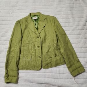 Talbots Irish Linen Blazer Women’s Size 4 Green Single Breasted Lined Office